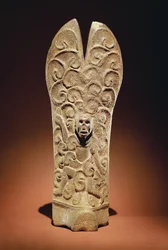 Palma with skeletal head figure, Mexico